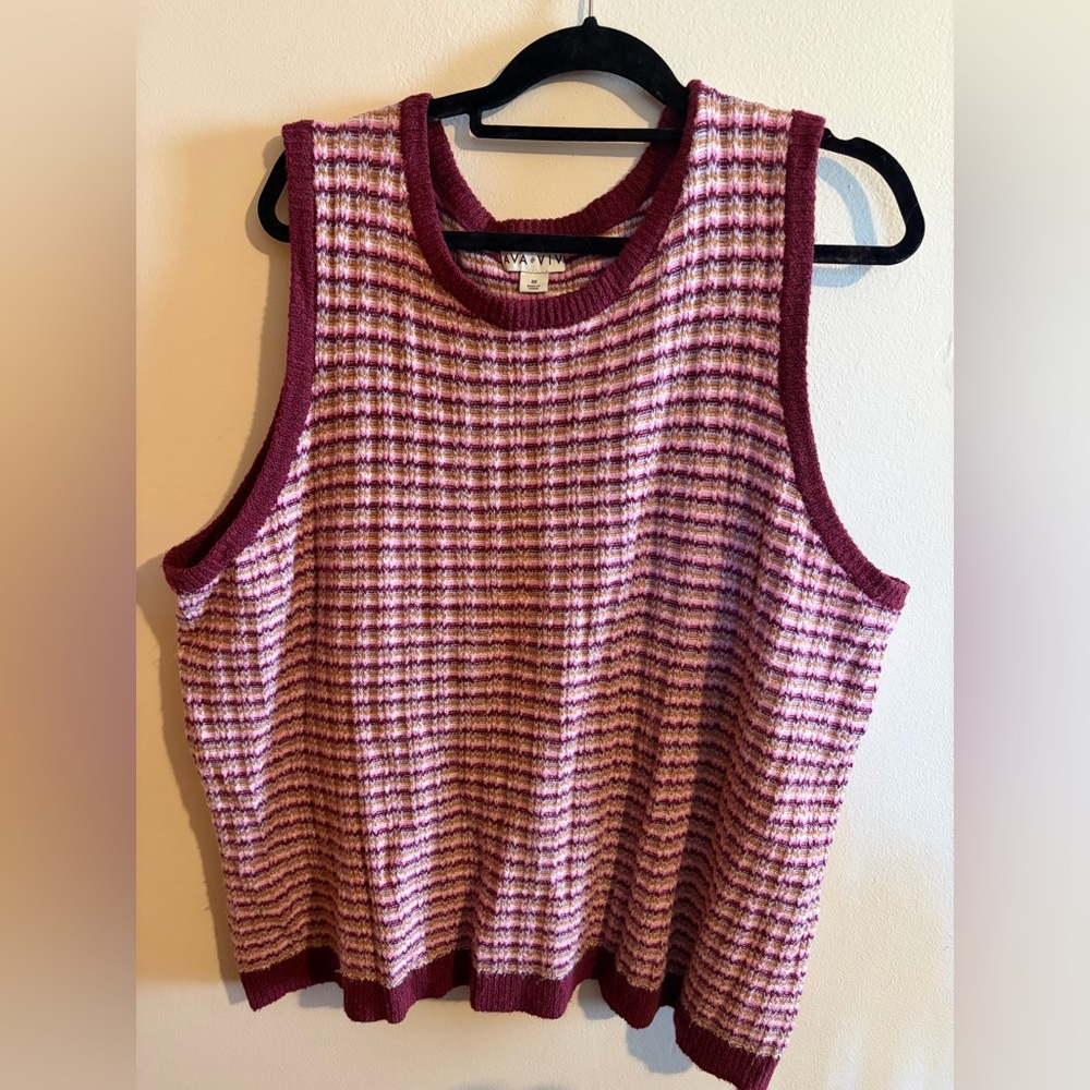 Ava & Viv Pink and Maroon Striped Knit Tank